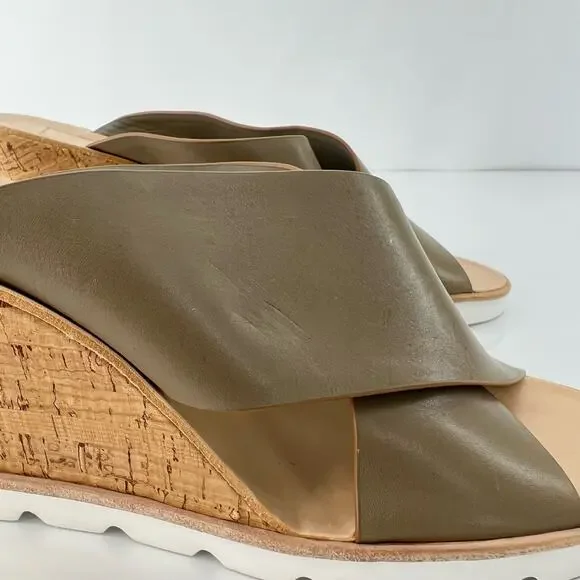 Dolce Vita Olive Green Criss Cross Cork Wedge Platform Sandal Slides Women's 9.5 - Picture 7 of 11